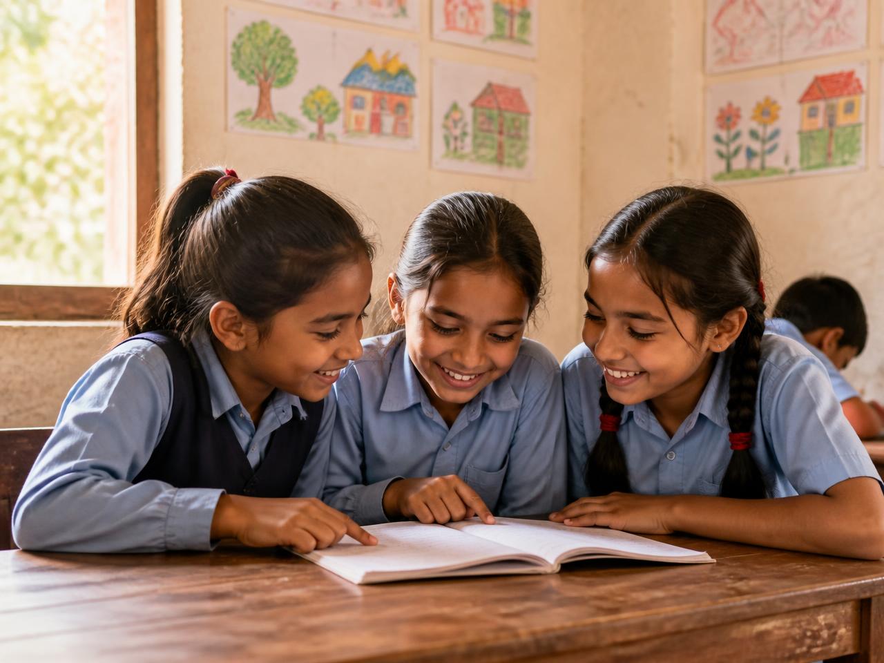 Schoolchildren studying together in a classroom supported by education programs
